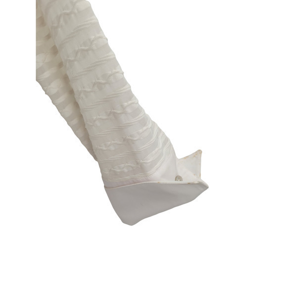 Vintage Jaipur White Sheer Striped Long Sleeve V-Neck Stretchy Button Up‎ Blouse - Picture 10 of 12